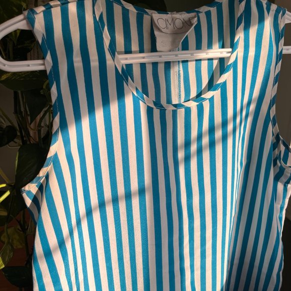 CIMONE Vintage Teal and White Stripe Blouse Loose fitting. Size Small - Picture 7 of 7